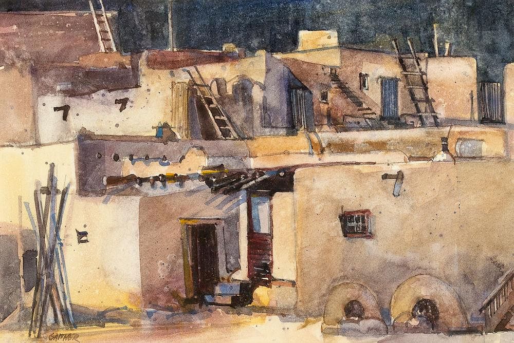 Appraisal: Jim Gaither Pueblo I Jim Gaither Pueblo I watercolor on