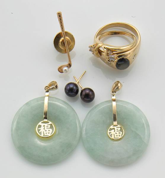 Appraisal: A collection of jadeite jade sapphire cultured pearl k and