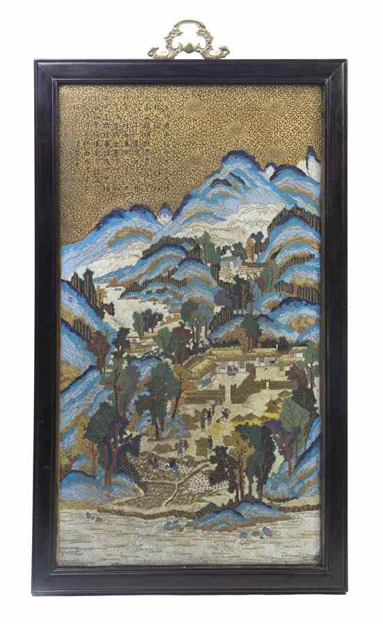 Appraisal: A Chinese Cloisonne Panel of a Landscape depicting a mountainous