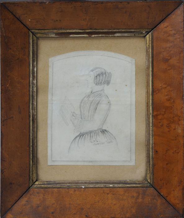 Appraisal: PROFILE PORTRAIT OF A LADY HOLDING A HYMNAL Pencil on