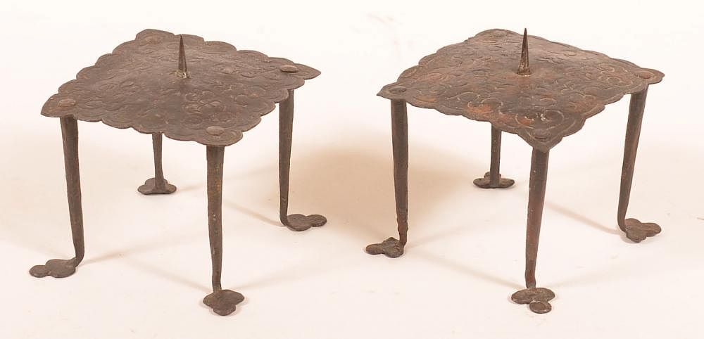 Appraisal: Pair of Oriental th Cent Candle Holders Pair of Oriental