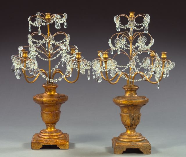 Appraisal: Large Pair of Italian Turned Acanthine-Carved and Gilded Wood Gilt