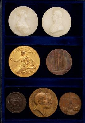 Appraisal: Group of seven medals medallions Art Nouveau medal Exposition Du