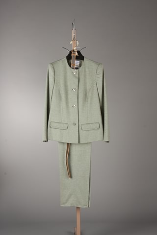 Appraisal: Andr Laug green cashmere slacks suit with stitching down front