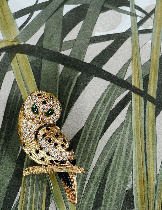 Appraisal: Van Cleef Arpels kt Gemstone Owl Brooch owl sitting on