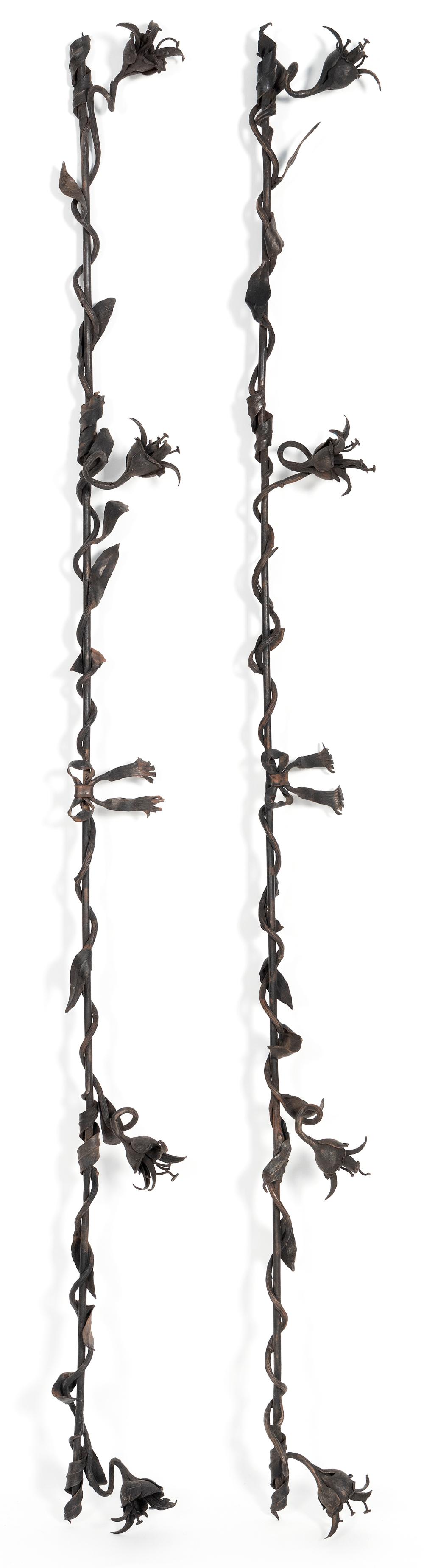 Appraisal: TWO WROUGHT IRON FLOWER VINE SCULPTURES FIRST HALF OF THE