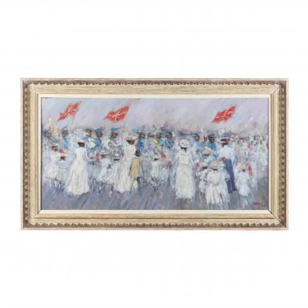 Appraisal: STEFAN CARTY CRUCIAN PARADE SCENE Oil on board signed and