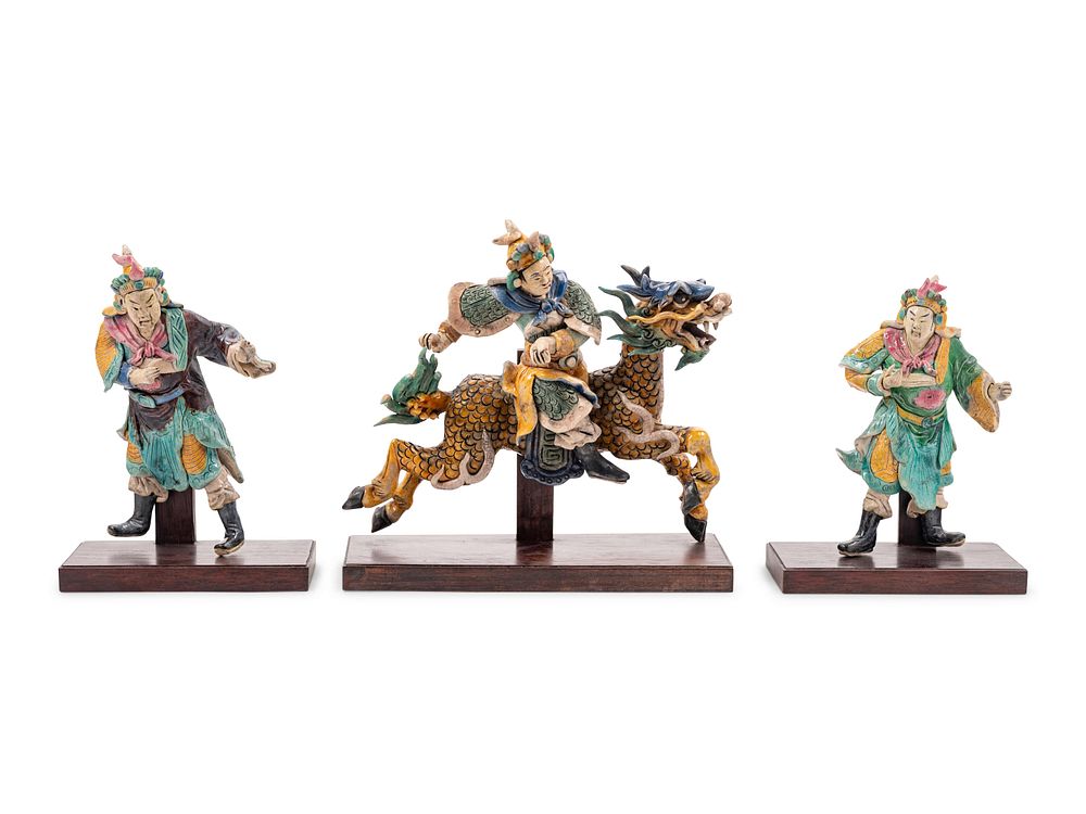 Appraisal: Three Chinese Painted Pottery Figures Three Chinese Painted Pottery Figures