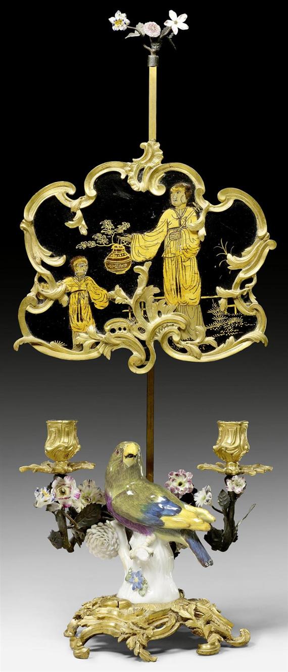 Appraisal: MODEL OF A PARROT IN A GILT BRONZE CANDELABRA WITH