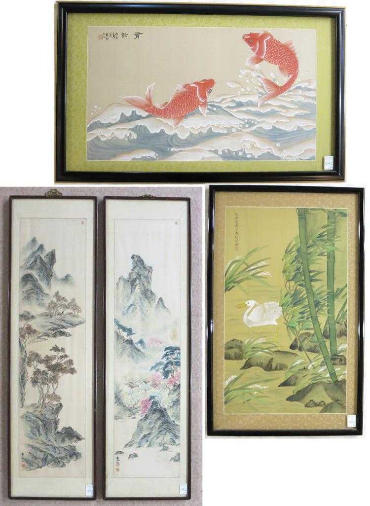 Appraisal: FOUR CHINESE PAINTINGS Two watercolors on paper mountain landscapes images