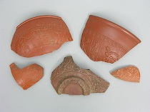 Appraisal: Five Roman Arretine Pottery Fragments ca st Century Excavated in