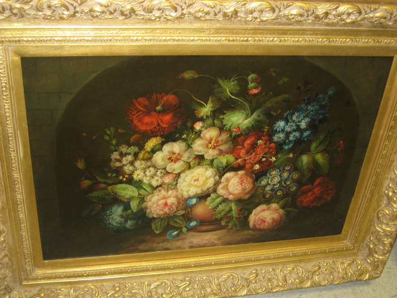 Appraisal: TH CENTURY Floral still life oil on canvas unsigned gilt-framed