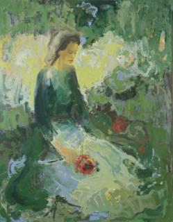 Appraisal: GRUNSTETTER Impressionist Style Oil on Canvas Woman in Garden Signed