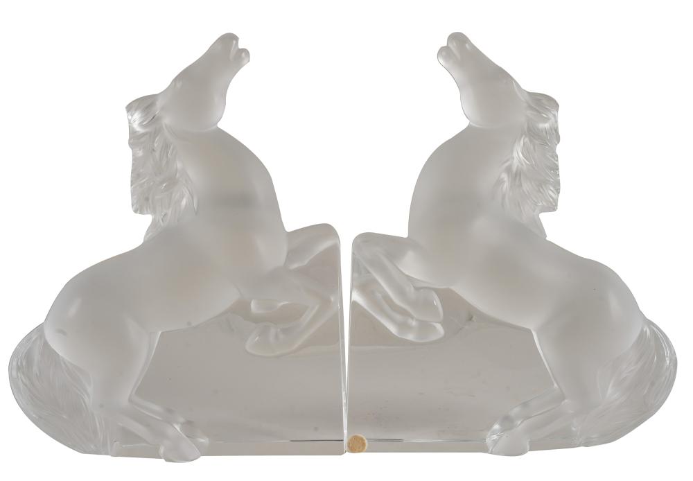 Appraisal: PAIR OF LALIQUE CLEAR FROSTED HORSE BOOKENDSeach signed Lalique France