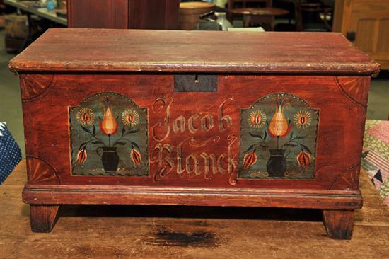 Appraisal: BLANKET BOX Pine and dovetailed with an old red stain