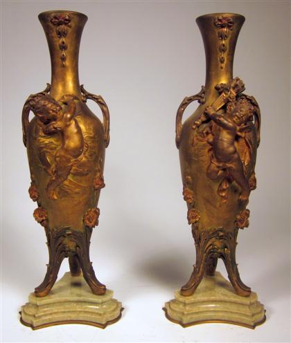 Appraisal: Pair of French gilt bronze figural vases early th century