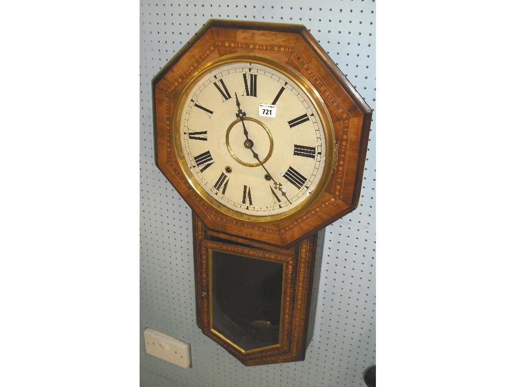 Appraisal: American walnut two train drop dial wall clock the cream