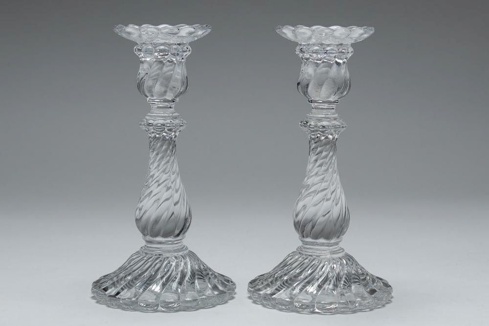 Appraisal: Baccarat Crystal Bambous Swirl Candlesticks Pair Baccarat glass vintage pair