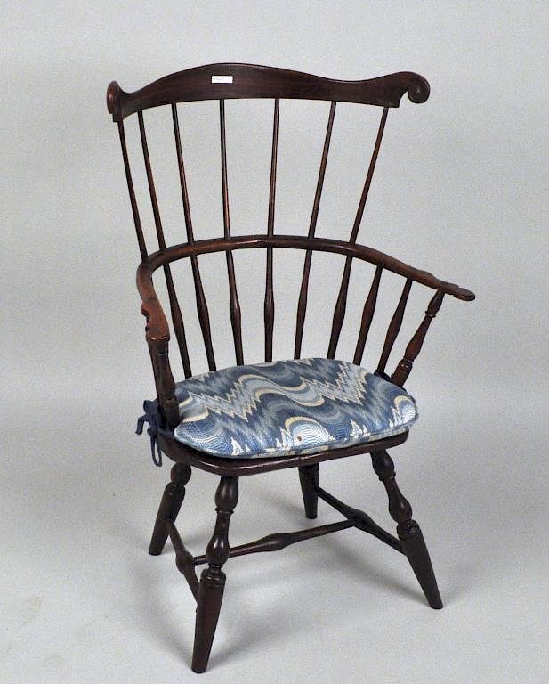 Appraisal: Fan Back Windsor Armchair grain painted crest with scrolled ears