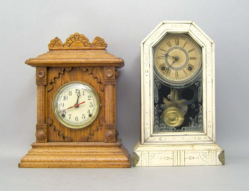 Appraisal: Sessions oak mantle clock h together with another Victorian mantle