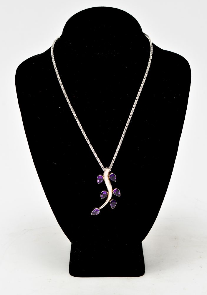 Appraisal: Effy Silver Amethyst Leaf Pendant Necklace Effy sterling silver amethyst