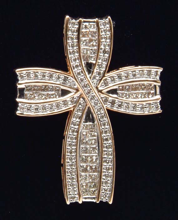 Appraisal: DIAMOND CROSS PENDANT kt rose gold pendant is in the