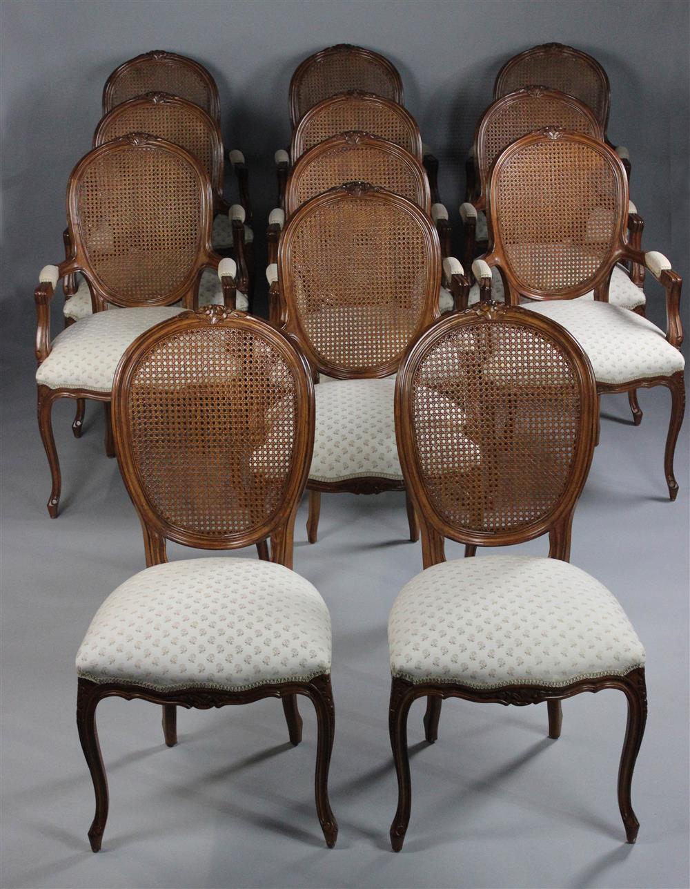 Appraisal: SET OF LOUIS XV STYLE STAINED FRUITWOOD UPHOLSTERED AND CANED