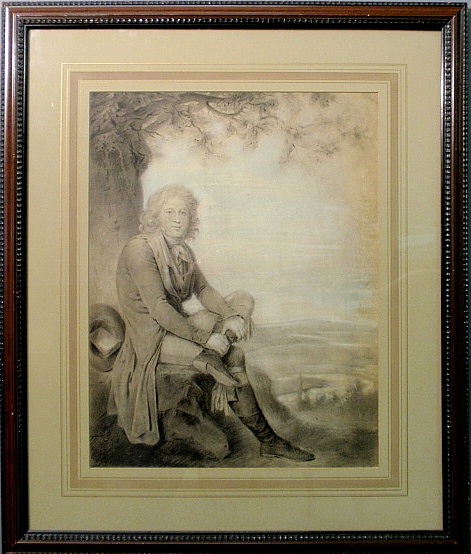 Appraisal: - Framed and matted drawing of a young man seated