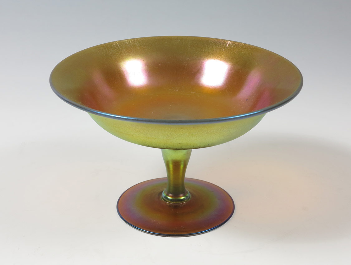 Appraisal: STEUBEN GOLD AURENE ART GLASS COMPOTE Signed ''Aurene'' and numbered