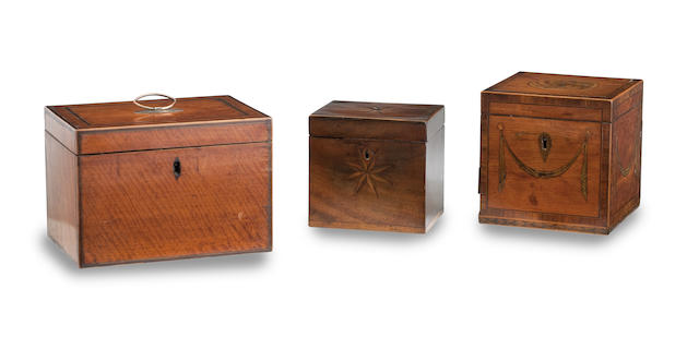 Appraisal: A Regency tulipwood and inlaid tea caddy Of square form