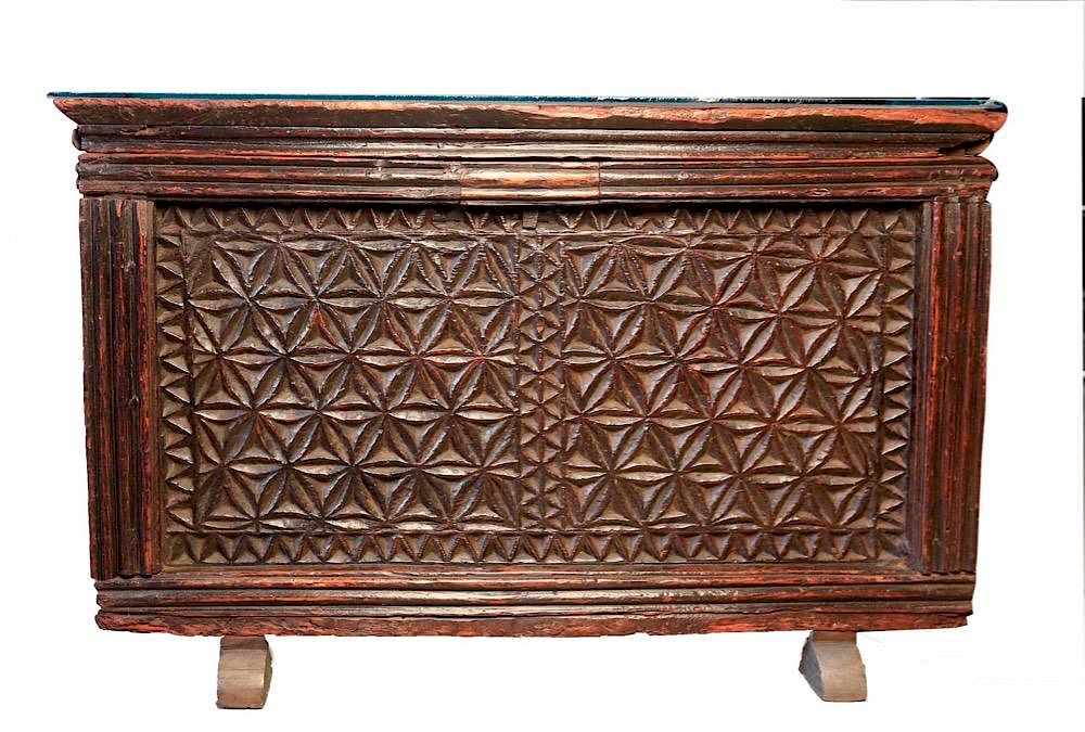 Appraisal: Carved Walnut Coffer c thc With rectangular hinged top over