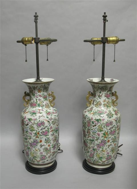 Appraisal: PAIR OF CHINESE FAMILLE ROSE DECORATED VASES Late th early