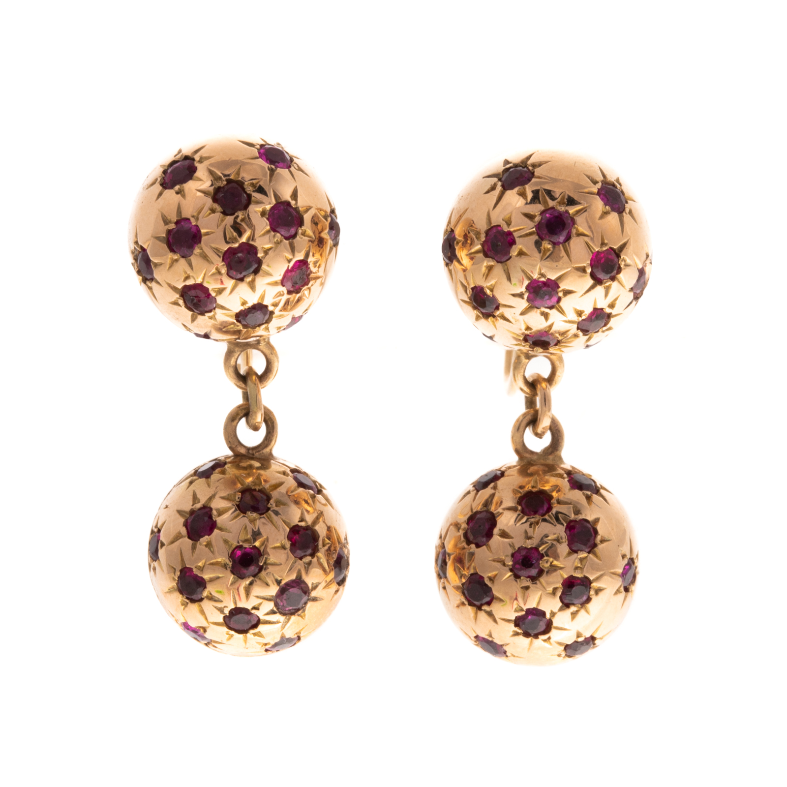 Appraisal: A PAIR OF RUBY BALL EARRINGS IN K K yellow