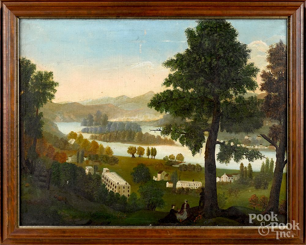 Appraisal: Hudson River oil on canvas river landscape Exclusive on Bidsquare