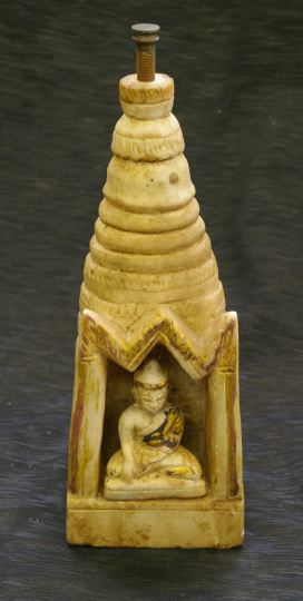 Appraisal: Indian Carved Antiqued and Parcel-Gilt White Alabaster Stupa containing a