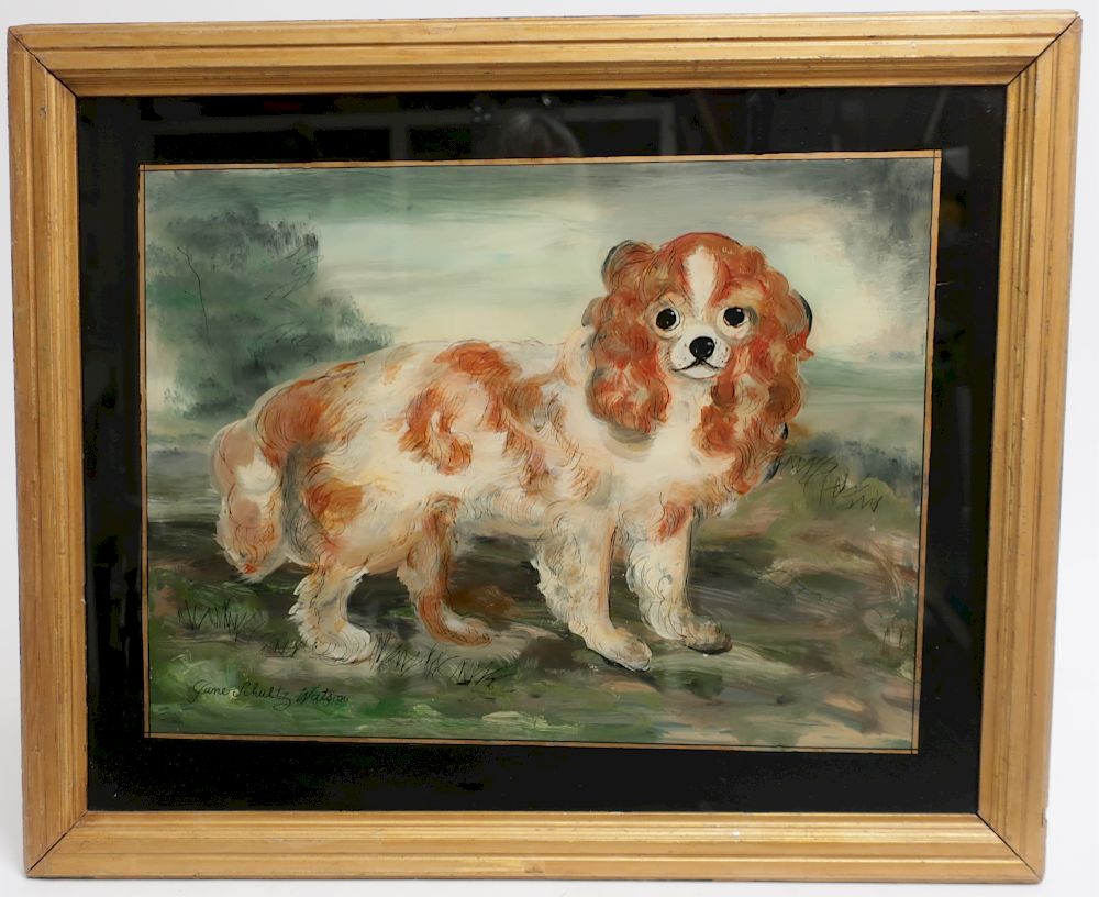 Appraisal: J S Watson Spaniel Eglomise On Glass Jane Schultz Watson