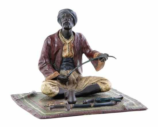 Appraisal: Franz Bergmann cold-painted bronze Bedouin Austrian - seated figure on