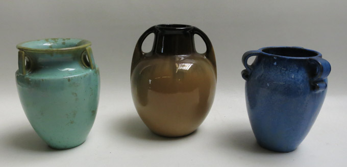 Appraisal: THREE FULPER POTTERY VASES the first tri-handled vase in a