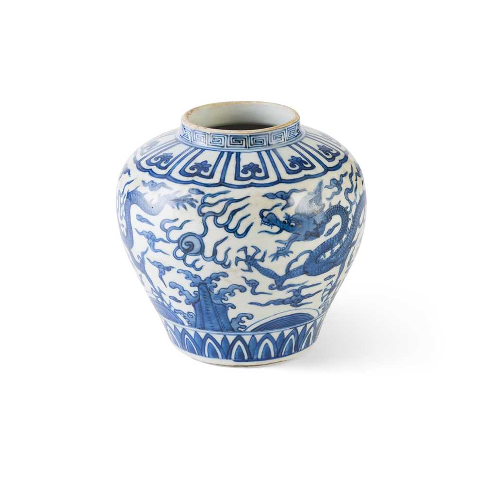 Appraisal: BLUE AND WHITE 'DRAGON' JAR WANLI MARK BUT LATER the