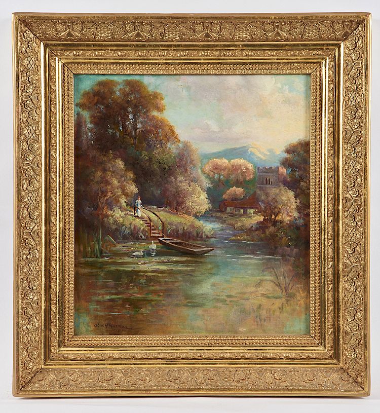 Appraisal: Charles H Harmon Figure by a stream oil on canvas