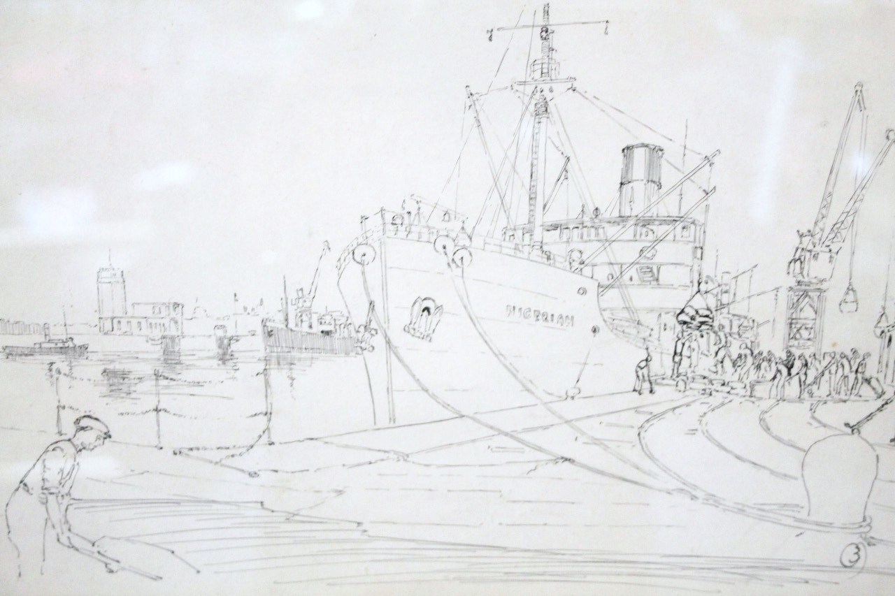 Appraisal: Arthur Briscoe - Port of Liverpool SS Nigeria dry point