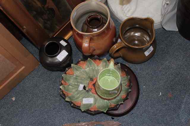 Appraisal: A GROUP OF POTTERY to include two jugs two tankards