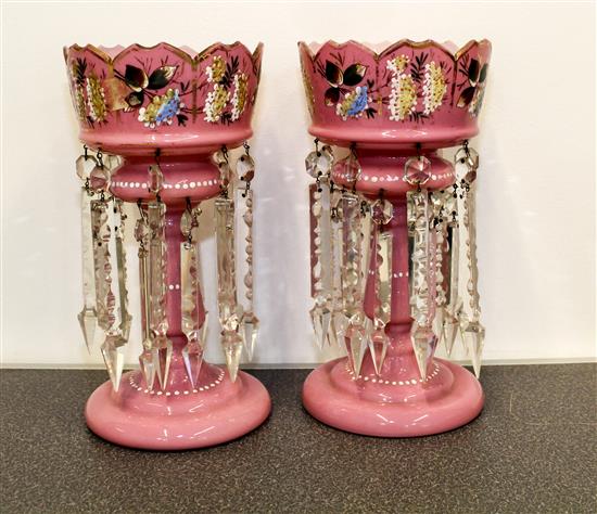 Appraisal: Sale Lot A Pair of Pink Mantle Lustres Height of