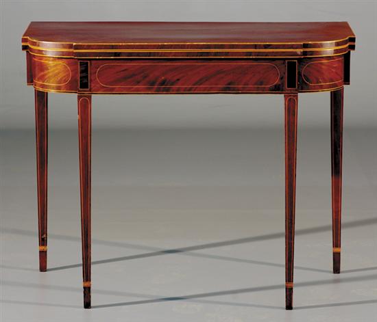 Appraisal: American Federal inlaid mahogany card table breakfront hinged top over