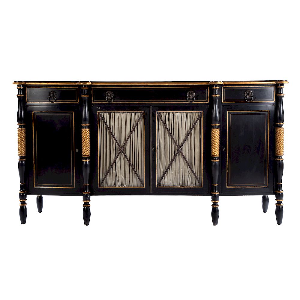 Appraisal: Regency Style Parcel Gilt Ebonized Sideboard Hickory White late th