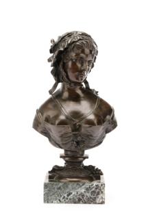 Appraisal: French School Maiden with Bonnet Bronze French School early th