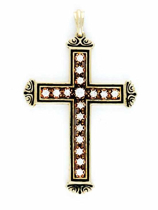 Appraisal: Diamond and gold cross taille d'epargne K yellow gold cross