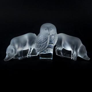 Appraisal: Three Lalique Crystal Animals pigs owl signed pig is unsigned