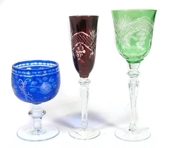 Appraisal: A group of thirty six colored cut crystal goblets Largest