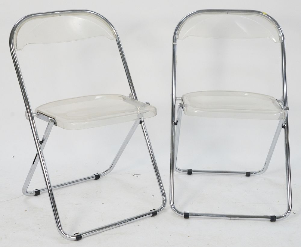 Appraisal: Set of Seven Italian Acrylic and Chrome Folding Chairs marked